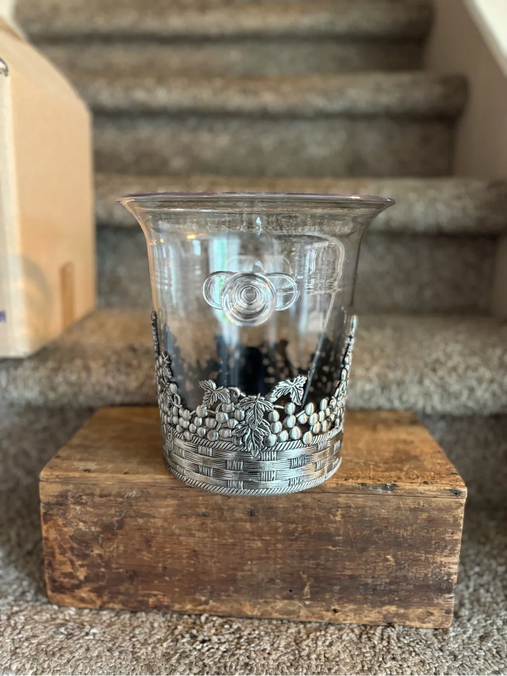 Ice Bucket with Ornate Silver Grape Motif